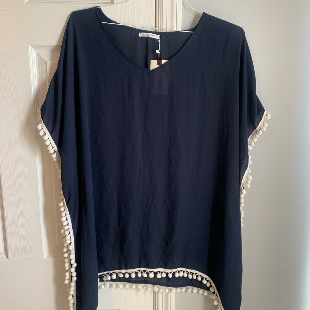 Adreamly PomPom Poncho Style Blouse- sz 2X NWT